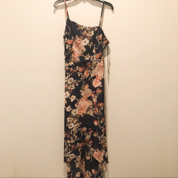NWT Lulus Reflection Navy Blue Floral Print High-Low Dress Size X-Large - Picture 2 of 13